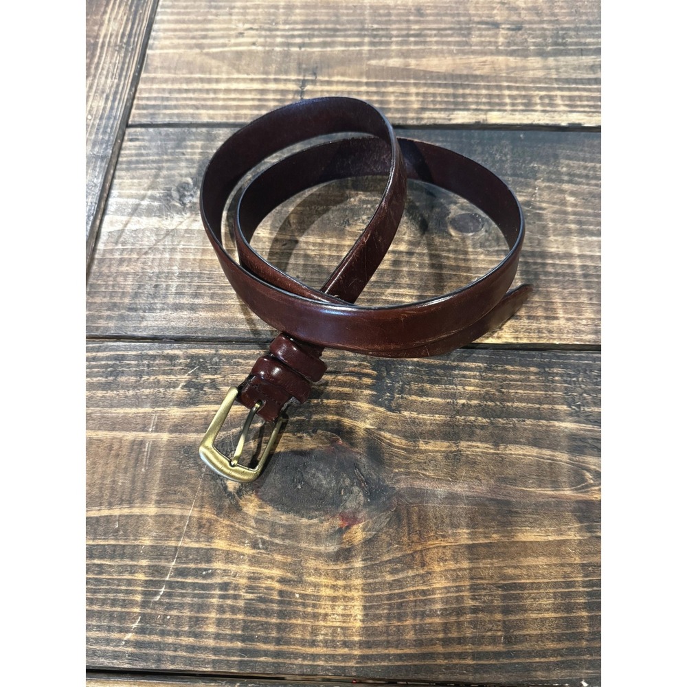Nautica Leather Belt Brown Solid Brass Buckle Classic Size 42 9305